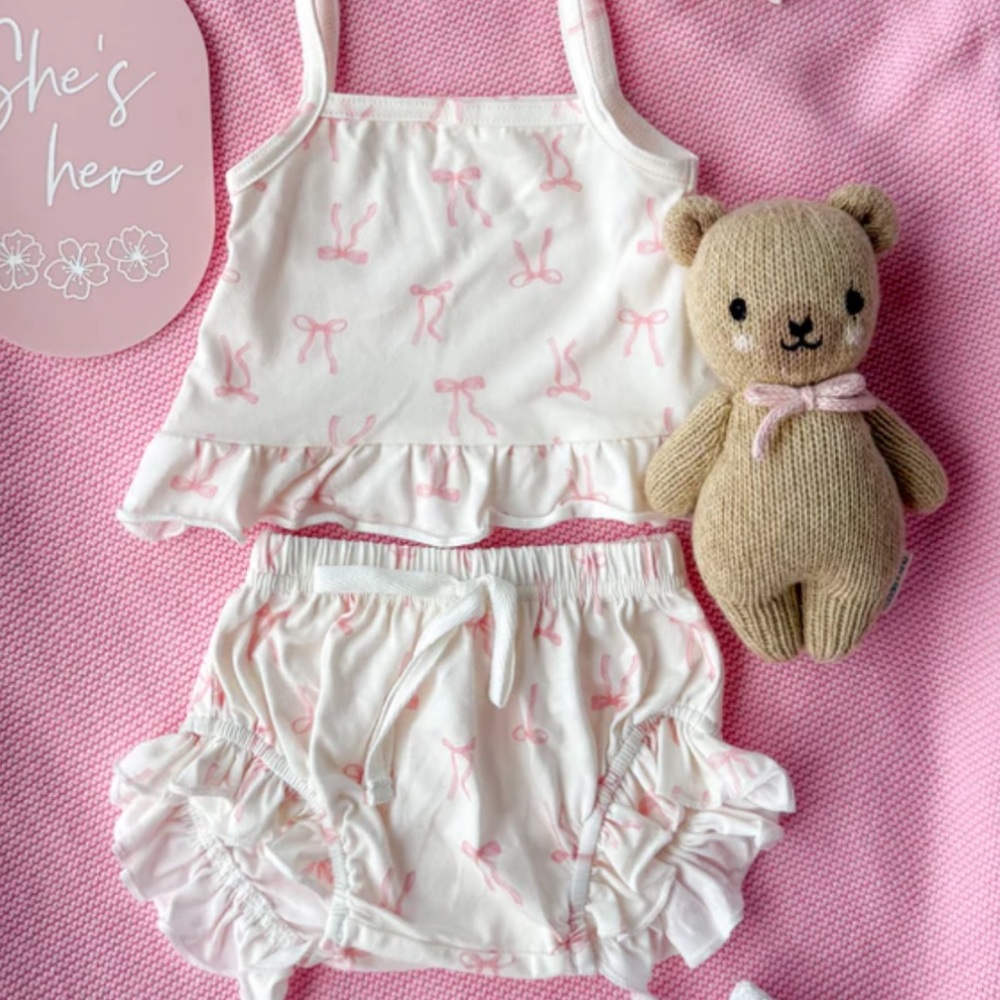 Adorable Pink Bow Kids Matching Set